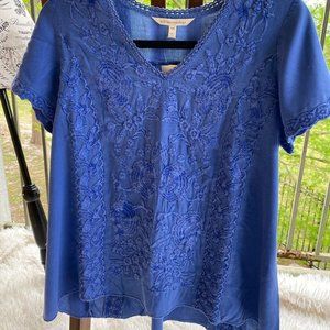 Soft Surrounding Embroidered Sky Blue Top